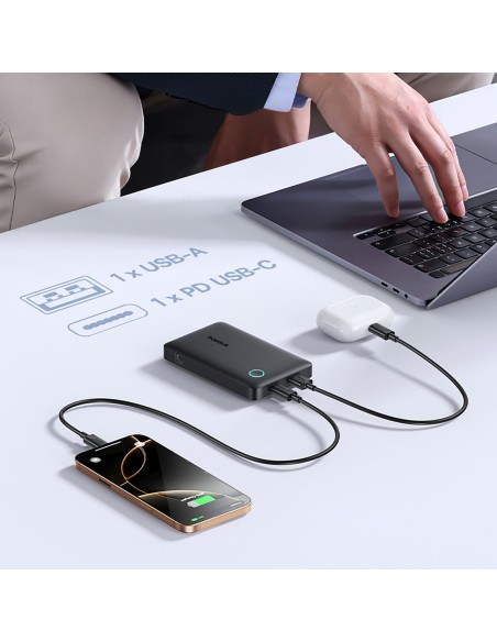 
10000mAh 15W „EnerFill FP11“ išorinė baterija su USB-C laidu, 20V, 3A, 30cm - juoda

