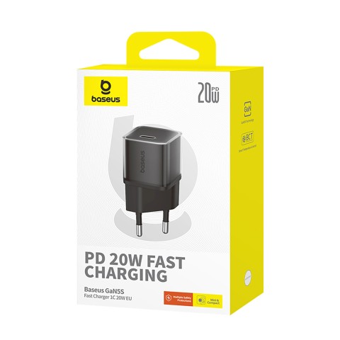 
USB-C GaN5S 20W sieninis įkroviklis – juodas
