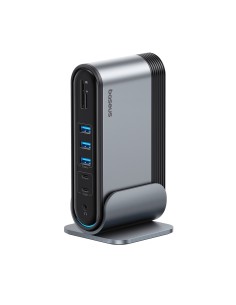 
USB-C prijungimo stotelė - HDMI DP USB-A USB-C RJ45 PD PC SD TF 3,5 mm mini lizdas - pilka
