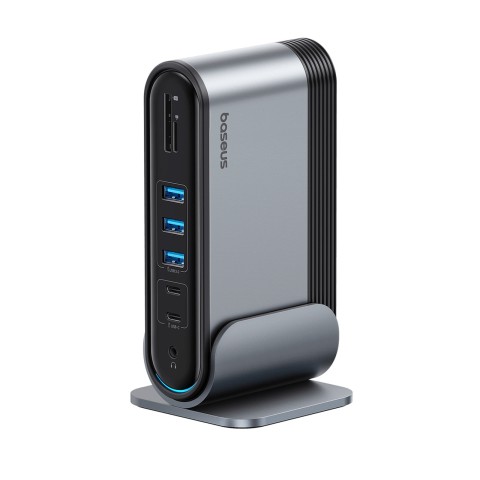 
USB-C prijungimo stotelė - HDMI DP USB-A USB-C RJ45 PD PC SD TF 3,5 mm mini lizdas - pilka
