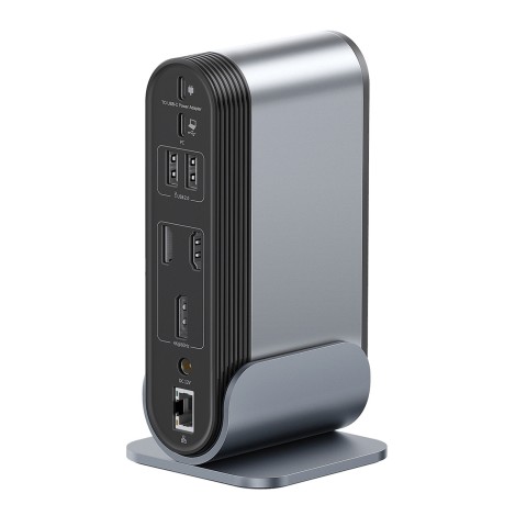 
USB-C prijungimo stotelė - HDMI DP USB-A USB-C RJ45 PD PC SD TF 3,5 mm mini lizdas - pilka
