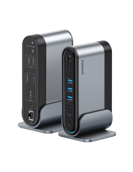 
USB-C prijungimo stotelė - HDMI DP USB-A USB-C RJ45 PD PC SD TF 3,5 mm mini lizdas - pilka
