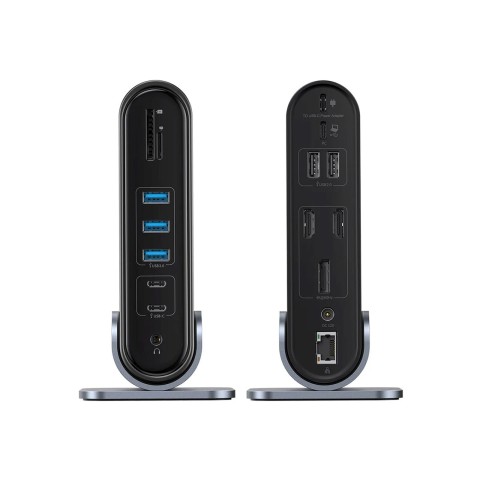 
USB-C prijungimo stotelė - HDMI DP USB-A USB-C RJ45 PD PC SD TF 3,5 mm mini lizdas - pilka
