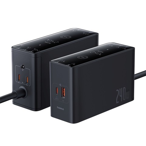
USB-A USB-C GaN 240W sieninis įkroviklis su maitinimo laidu – juodas
