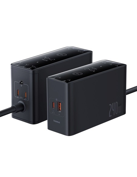 
USB-A USB-C GaN 240W sieninis įkroviklis su maitinimo laidu – juodas
