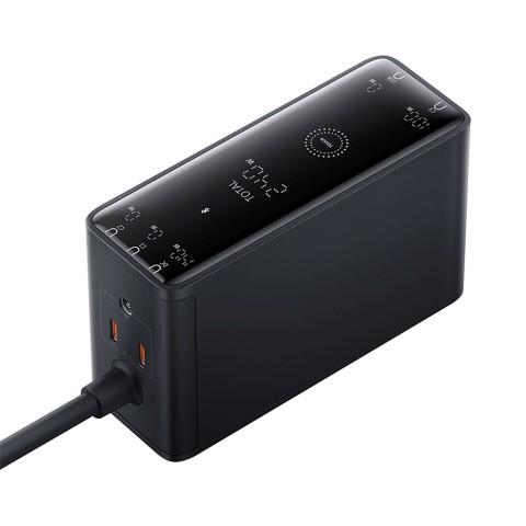 
USB-A USB-C GaN 240W sieninis įkroviklis su maitinimo laidu – juodas
