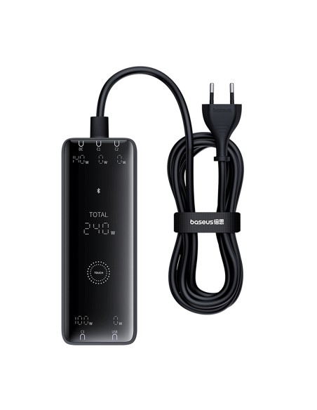 
USB-A USB-C GaN 240W sieninis įkroviklis su maitinimo laidu – juodas
