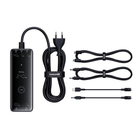 
USB-A USB-C GaN 240W sieninis įkroviklis su maitinimo laidu – juodas
