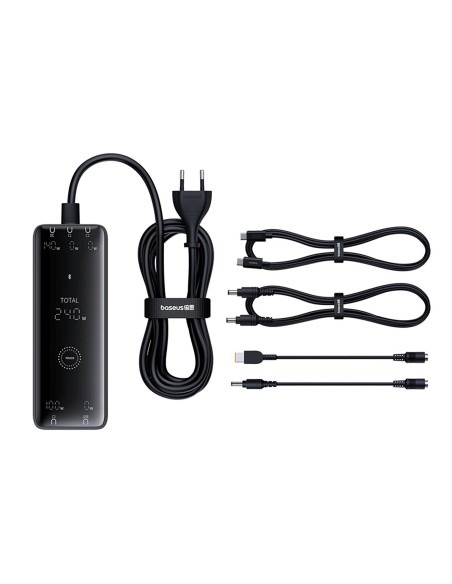 
USB-A USB-C GaN 240W sieninis įkroviklis su maitinimo laidu – juodas
