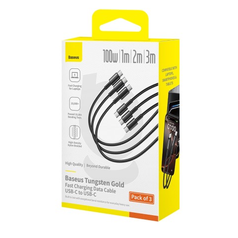 
Volframo aukso 100 W USB-C kabelio rinkinys 1 m 2 m 3 m – juodas
