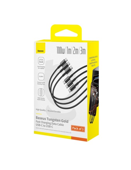
Volframo aukso 100 W USB-C kabelio rinkinys 1 m 2 m 3 m – juodas
