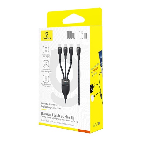 
3 viename USB-C Flash Series 3 100W laidas 1,5 m – juodas
