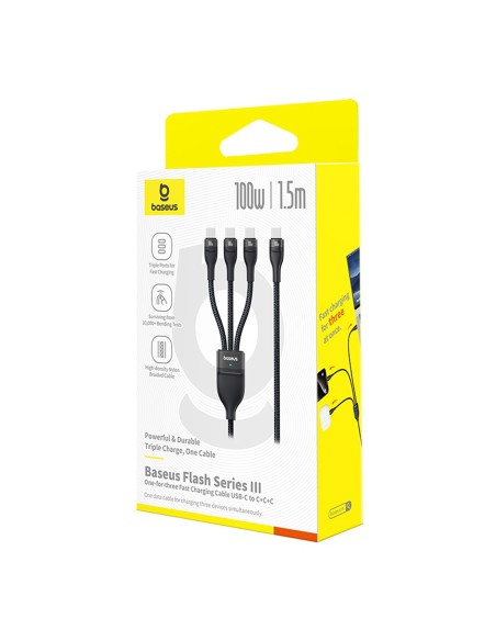 
3 viename USB-C Flash Series 3 100W laidas 1,5 m – juodas
