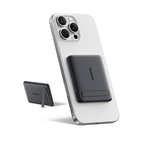 
„PicoGo AM31 Qi2“ magnetinė išorinė baterija 5000mAh 20W su stovu ir USB-C MagSafe laidu – juoda
