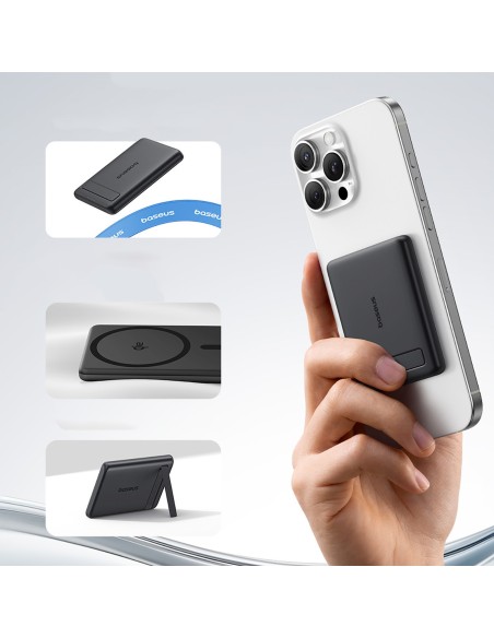 
„PicoGo AM31 Qi2“ magnetinė išorinė baterija 5000mAh 20W su stovu ir USB-C MagSafe laidu – juoda
