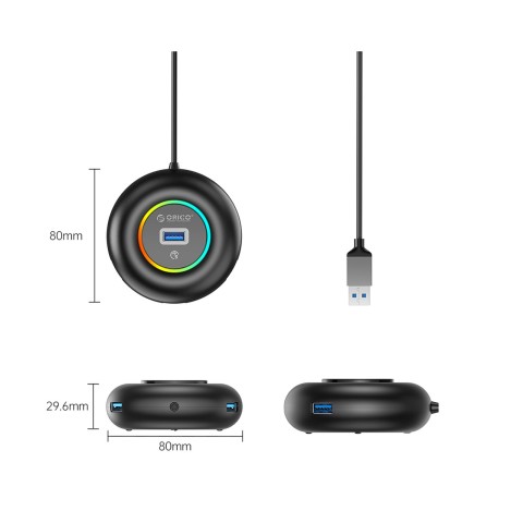 
Šakotuvo adapteris 4 prievadų USB-A - USB-A mini lizdas RGB 1,8 m - juodas
