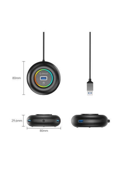 
Šakotuvo adapteris 4 prievadų USB-A - USB-A mini lizdas RGB 1,8 m - juodas
