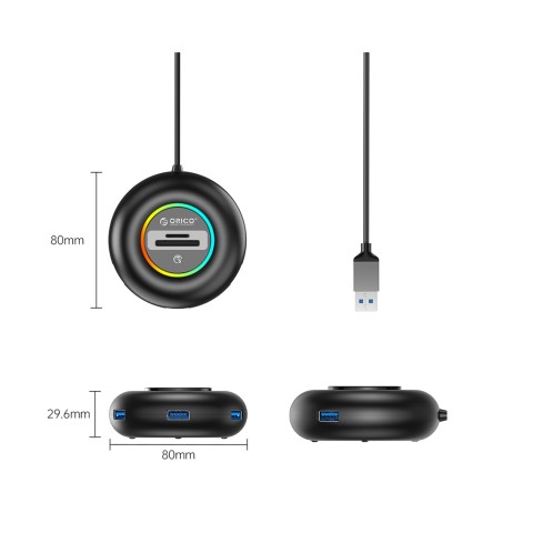 
Šakotuvo adapteris 4 prievadų USB-A - USB-A SD microSD RGB 0,3 m - juodas
