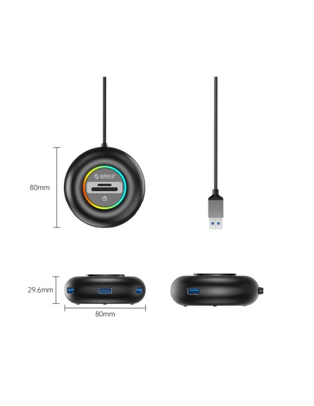 
Šakotuvo adapteris 4 prievadų USB-A - USB-A SD microSD RGB 1,8 m - juodas
