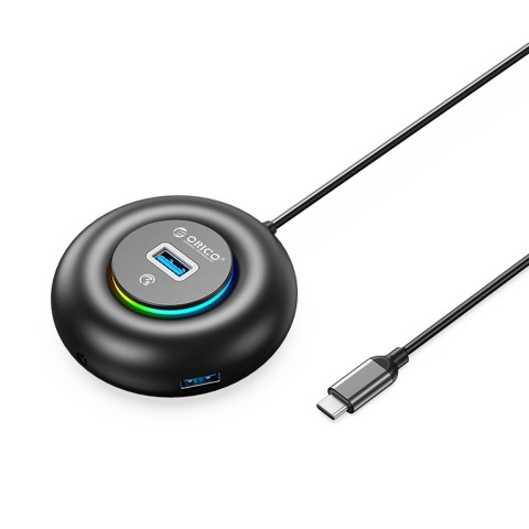
Šakotuvo adapteris, 4 prievadų USB-C - USB-A mini lizdas, RGB, 1,8 m, juodas
