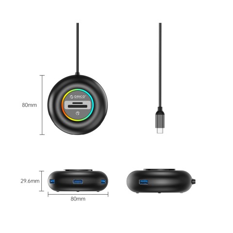 
Šakotuvo adapteris 4 prievadų USB-C - USB-A SD microSD RGB 1,8 m - juodas

