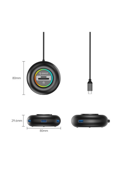 
Šakotuvo adapteris 4 prievadų USB-C - USB-A SD microSD RGB 1,8 m - juodas
