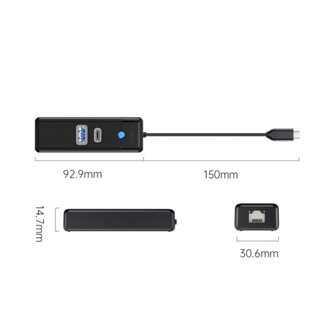 
ŠAKUTĖS skirstytuvas 3 prievadų USB-C - USB-A USB-C RJ45 Gigabit Ethernet 0,15 m - juodas
