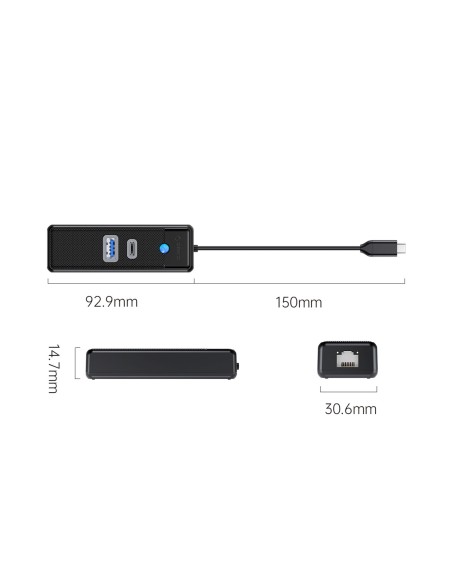 
ŠAKUTĖS skirstytuvas 3 prievadų USB-C - USB-A USB-C RJ45 Gigabit Ethernet 0,15 m - juodas

