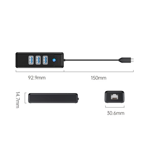 
ŠAKOTOJO skirstytuvas 4 prievadų USB-C - USB-A RJ45 2.5G Ethernet 0.15 m - juodas
