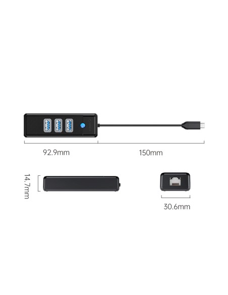 
ŠAKOTOJO skirstytuvas 4 prievadų USB-C - USB-A RJ45 2.5G Ethernet 0.15 m - juodas
