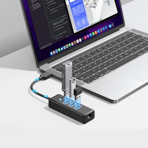 
ŠAKUTĖLIS skirstytuvas 4 prievadų USB-A - USB-A RJ45 2.5G Ethernet 0.5 m - juodas
