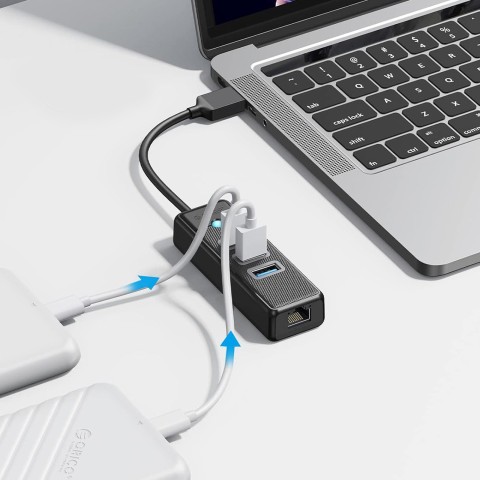 
ŠAKOTOJO skirstytuvas 4 prievadų USB-A - USB-A RJ45 2.5G Ethernet 1 m - juodas
