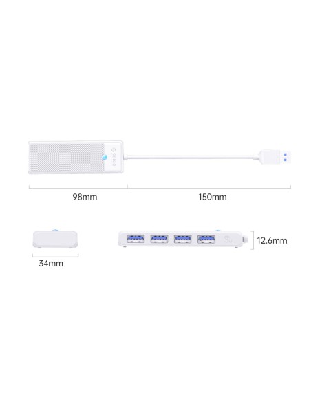 
ŠAKOTĖLIS 4 prievadų USB-A skirstytuvas 0,15 m - baltas
