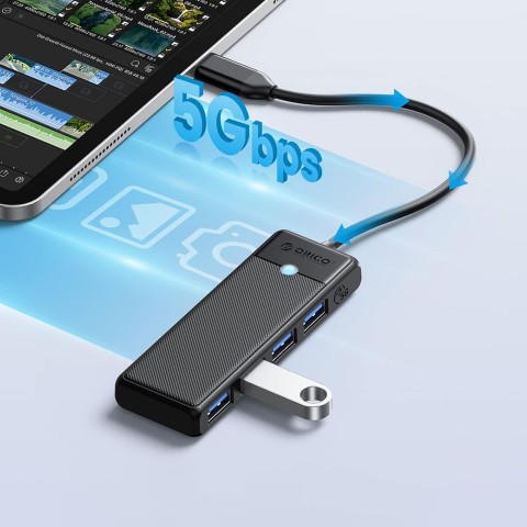 
ŠAKOTĖLIS 4 prievadų skirstytuvas USB-C - USB-A 0,15 m - juodas
