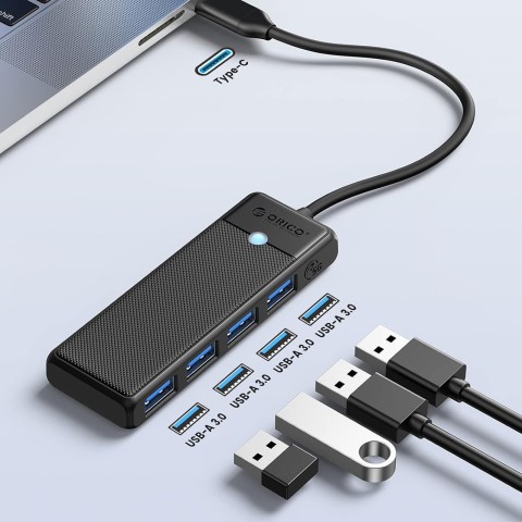 
ŠAKOTĖLIS 4 prievadų skirstytuvas USB-C - USB-A 0,15 m - juodas
