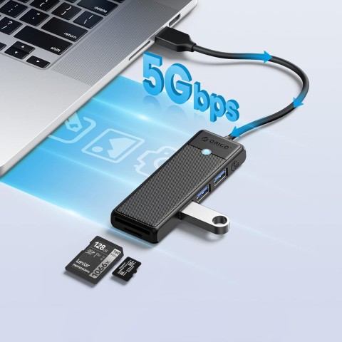 
ŠAKOTOJO adapteris 4 prievadų USB-A - USB-A SD kortelių skaitytuvas microSD 1 m - juodas
