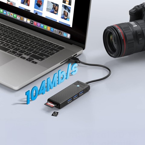 
ŠAKOTOJO adapteris 4 prievadų USB-A - USB-A SD kortelių skaitytuvas microSD 1 m - juodas
