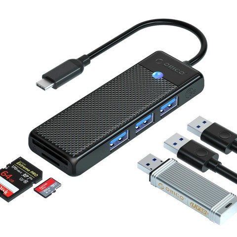 
ŠAKOTOJO adapteris 4 prievadų USB-C - USB-A SD kortelių skaitytuvas microSD 1,8 m - juodas
