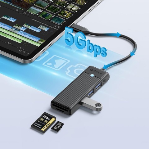 
ŠAKOTOJO adapteris 4 prievadų USB-C - USB-A SD kortelių skaitytuvas microSD 1,8 m - juodas
