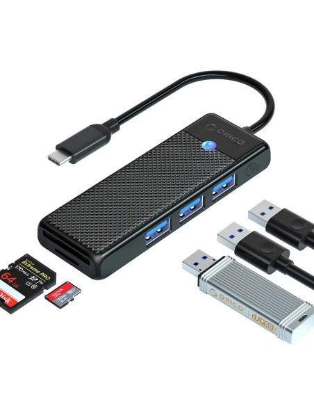 
ŠAKOTOJO adapteris 4 prievadų USB-C - USB-A SD kortelių skaitytuvas microSD 1 m - juodas
