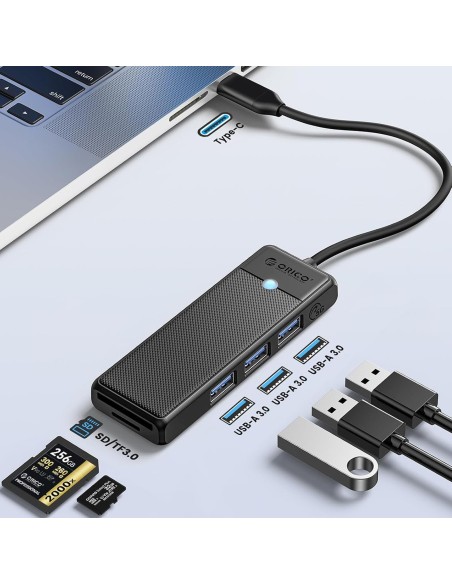 
ŠAKOTOJO adapteris 4 prievadų USB-C - USB-A SD kortelių skaitytuvas microSD 1 m - juodas
