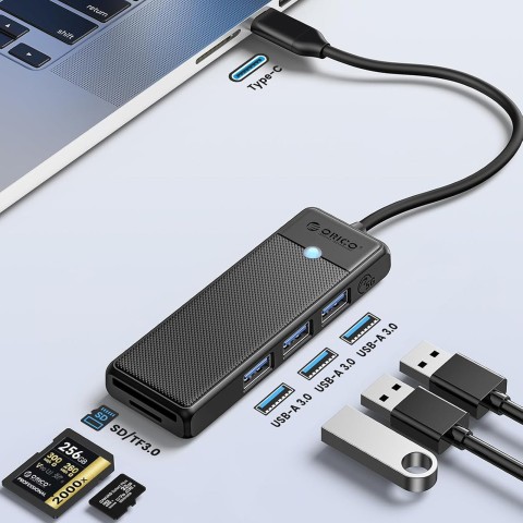 
ŠAKOTOJO adapteris 4 prievadų USB-C - USB-A SD kortelių skaitytuvas microSD 0,15 m - juodas
