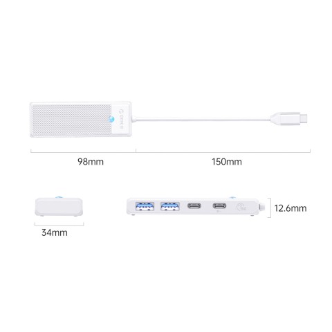 
USB-C šakotuvo adapteris USB-A USB-C su įkrovimu, USB-C PD 100 W, 0,15 m, baltas
