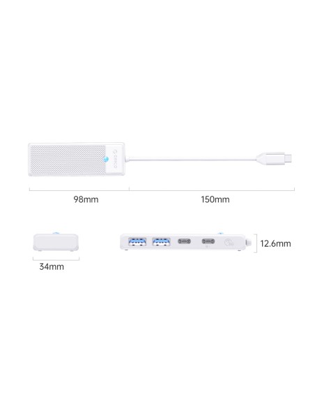 
USB-C šakotuvo adapteris USB-A USB-C su įkrovimu, USB-C PD 100 W, 0,15 m, baltas
