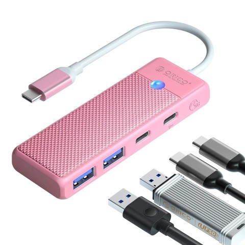 
USB-C šakotuvo adapteris USB-A USB-C su įkrovimu USB-C PD 100 W 0,15 m - rožinis
