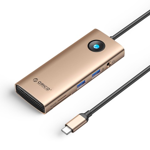 
ŠAKOTĖLIS 8in1 USB-C - USB-A USB-C HDMI SD microSD RJ45 mini lizdas PD 100W 4K 60Hz - rožinis auksas

