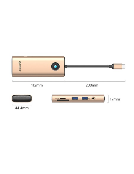 
ŠAKOTĖLIS 8in1 USB-C - USB-A USB-C HDMI SD microSD RJ45 mini lizdas PD 100W 4K 60Hz - rožinis auksas
