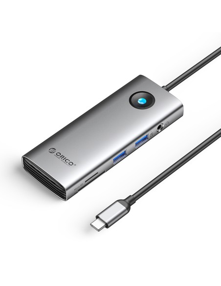 
ŠAKOTĖLIS 8in1 USB-C - USB-A USB-C HDMI SD microSD RJ45 mini lizdas PD 100W 4K 60Hz - pilkas
