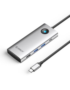 
ŠAKOTUVAS 8in1 USB-C - USB-A USB-C HDMI VGA RJ45 PD 100W 4K 60Hz 1000Mbps - sidabrinis
