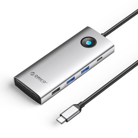
ŠAKOTUVAS 8in1 USB-C - USB-A USB-C HDMI VGA RJ45 PD 100W 4K 60Hz 1000Mbps - sidabrinis
